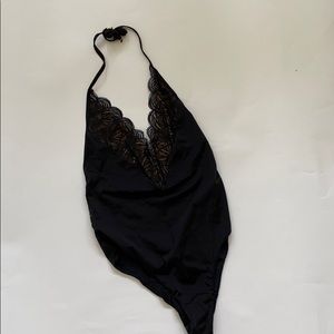 Low cut one piece bathing suit